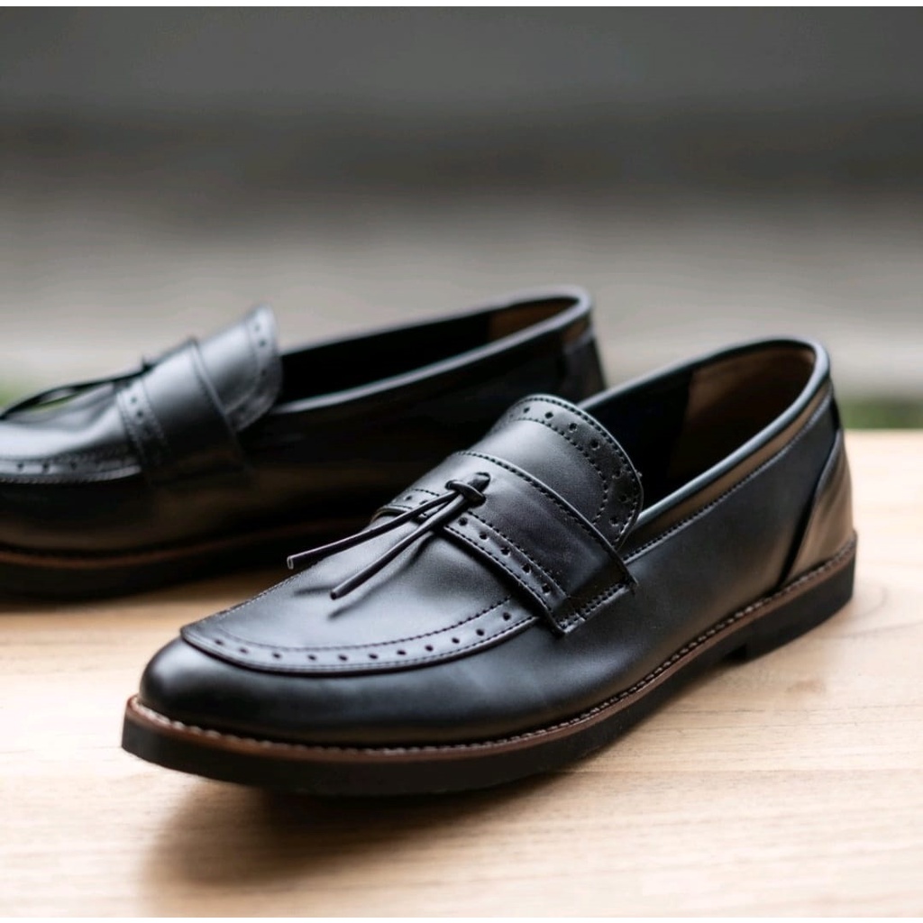 Sepatu Formal Pria Loafers Kulit hitam BIG SIZE 43-44-45-46-47-48 Sepatu Slip on Pantofel Ukuran BESAR JUMBO cowok trendy