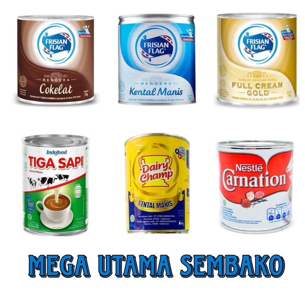 

SKM susu Tiga sapi / Carnation / dairy champ 370 gr 480 gr/ Frisian Flag Bendera Kaleng Putih Coklat Gold 370 gr 1PCS