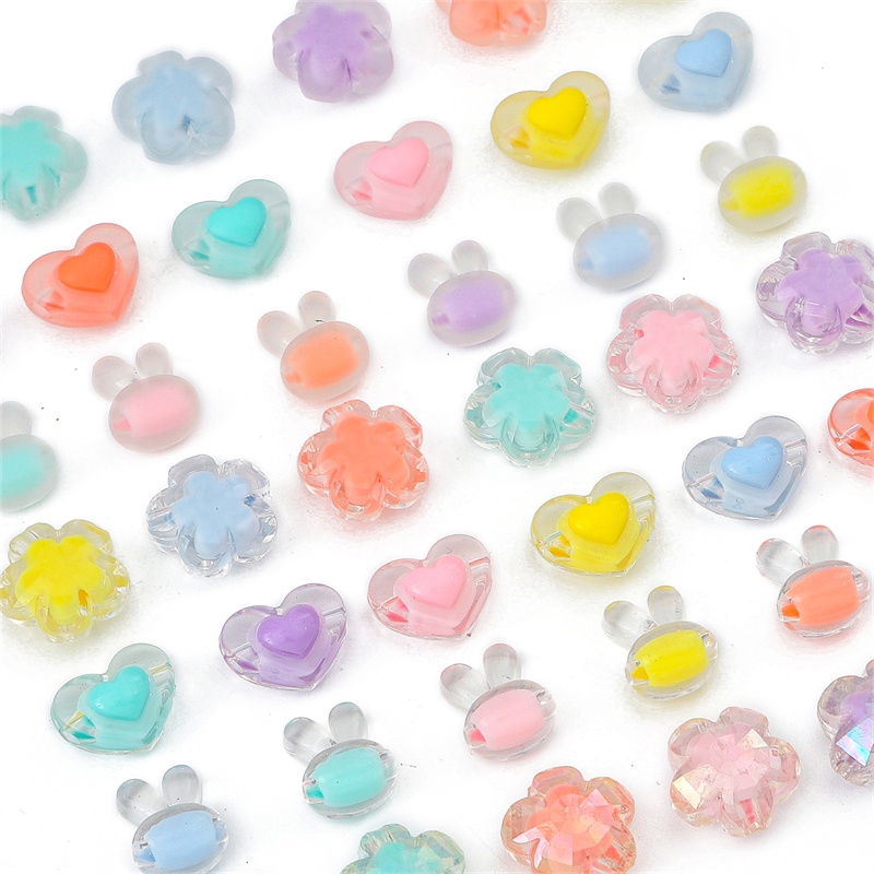 10/20pcs Bunga Hati Kelinci Plastik Akrilik Transparan Pesona Manik-Manik Untuk Kalung Gantungan Kunci Liontin DIY Membuat Perhiasan Perlengkapan