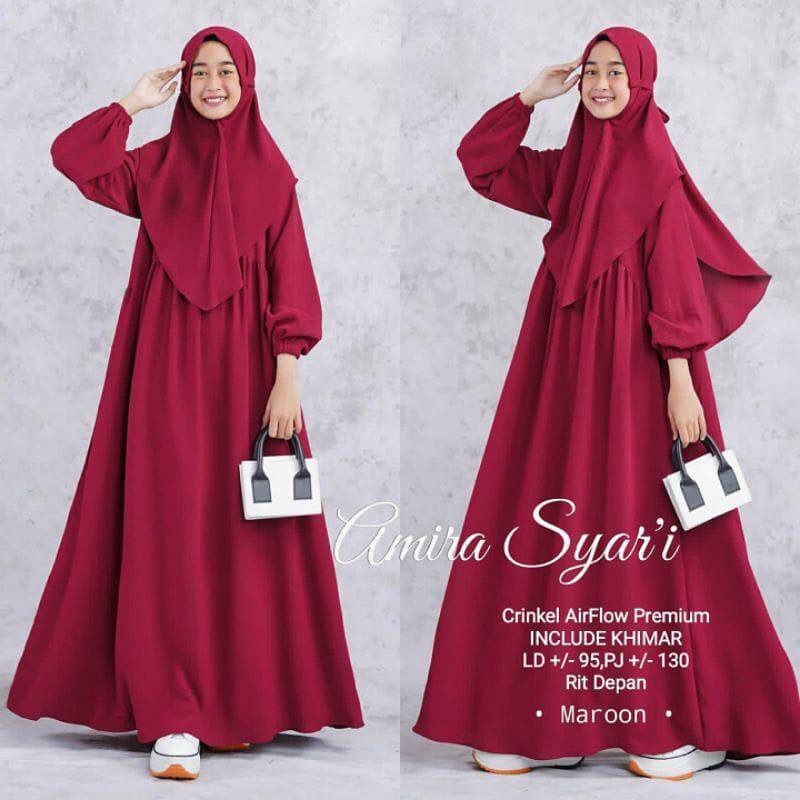 Baju Anak Tanggung Remaja Terbagus 2023 Kids Syar'i Anak Tanggung Remaja AMIRA SYAR'I Bahan Crinkle Airflow Premium + Khimar Gamis Anak Polos Umur 8 9 10 11 12 13 14 15 Tahun