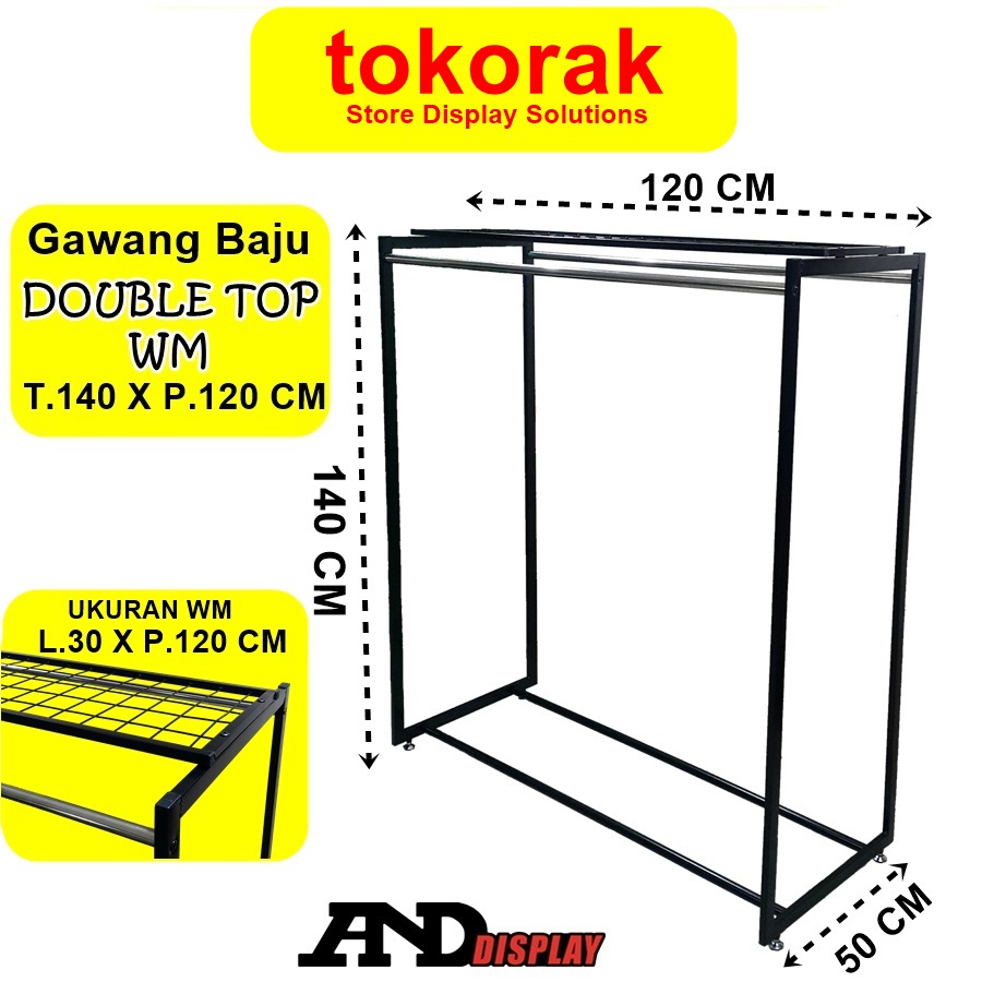 GAWANG BAJU DOBLE TOP + WM RAK BESI GANTUNGAN 2 SISI RAM STAND HANGER