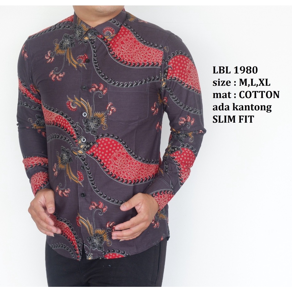 Baju Batik Pria Slimfit Kemeja Lengan Panjang Hem Slim Fit LBL 1980