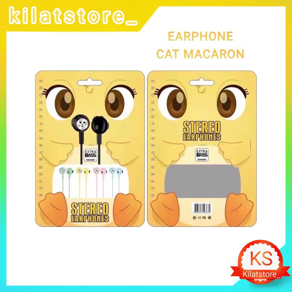 Handsfree Earphone Macaron Cat Lucu + Mic New Arrival