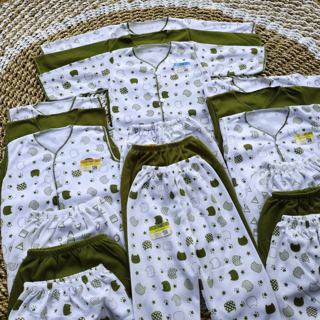 18 PCS Baju Bayi Baru Lahir dan Celana Bayi Baru Lahir Motif LUCU Setelan Bayi Newborn Seri MATCA atau OLIVE Meyriana Collection