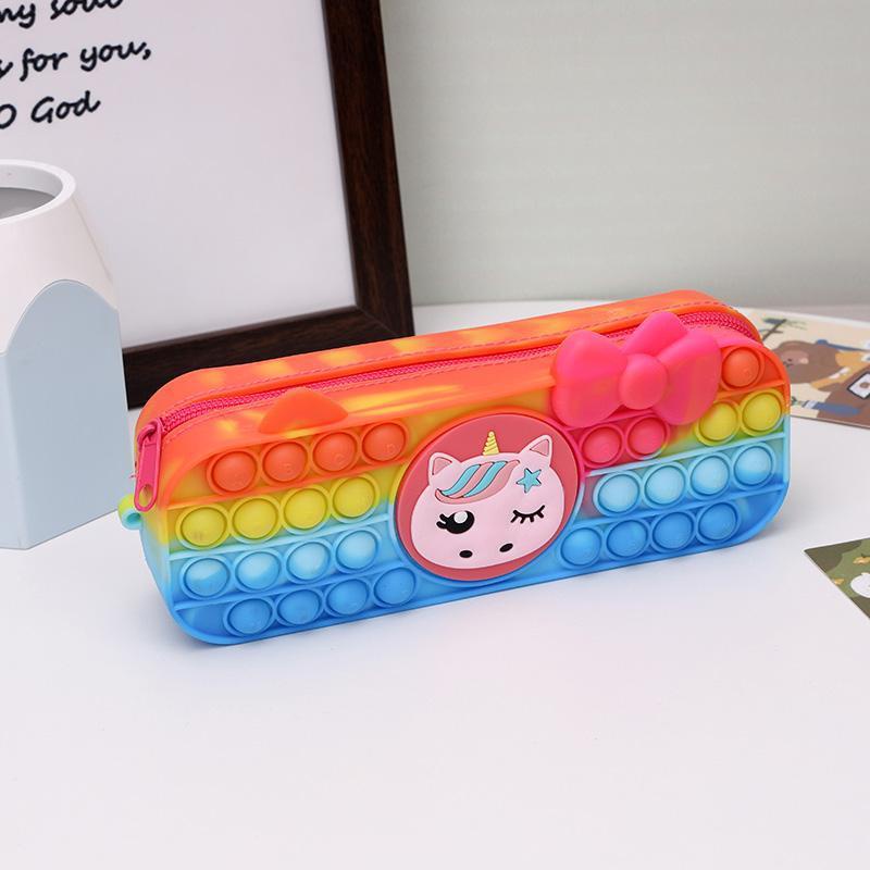 T&amp;Y Kotak Pensil Pop It Rainbow Tempat Pensil Popit Karakter Lucu Macaroon Tempat Penyimpanan Alat Tulis Anak Warna Warni