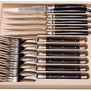 

Terlaris Laguiole Jean Dubost Steak Knives And Forks Set Of 12 Black