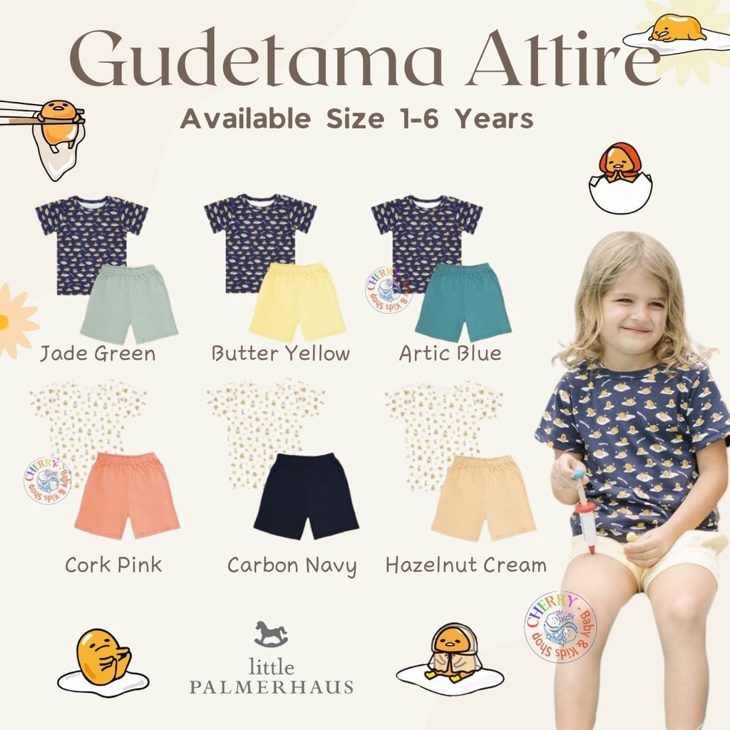 Little Palmerhaus Attire Set Gudetama 1-6 Tahun Setelan Pendek Sanrio Gudetama Attire Set CBKS