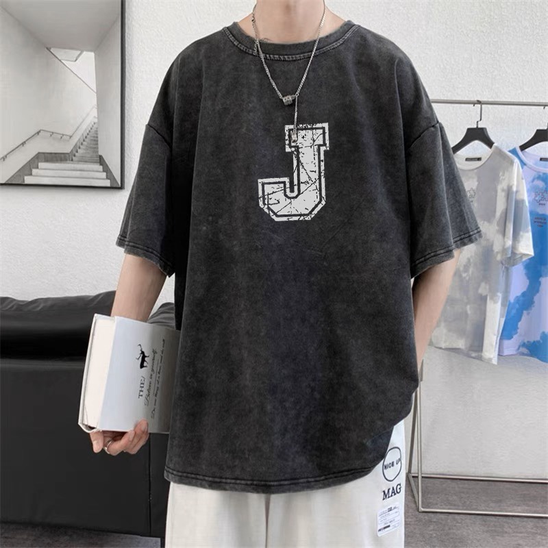 RDGF official shop huruf kapital J  kemeja leher bulat sepanci bunga krisan kaos cotton kaos kekinian  baju kaos oversize kaos hitam oversize