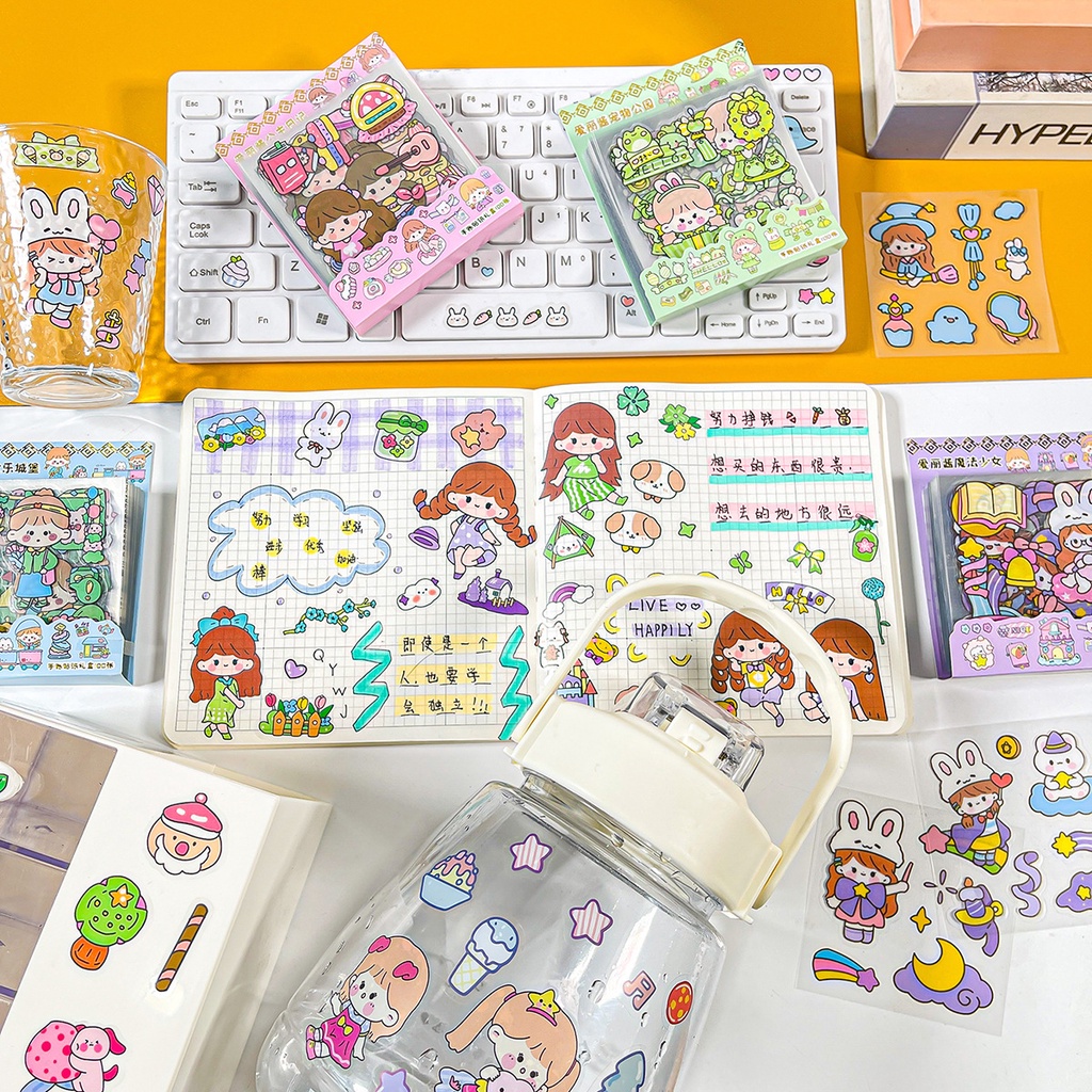 

[NIQNIQ] 100 Lembar Pcs Set Sticker PET DIY Scrapbook Stiker Hias Lucu in Box - ST596