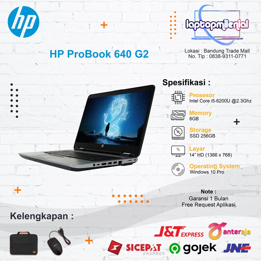 Laptop HP Probook 640 G2 Core i5-6300U 8GB/256GB SSD Win 10 Siap Pakai Murah Berkualitas