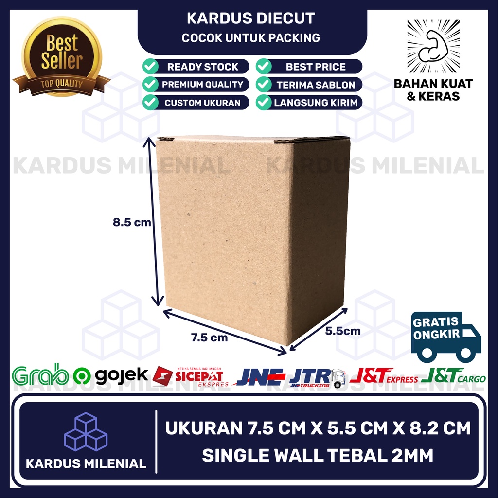 

Kardus die cut packing 7.5x5.5x8.5 TANPA LAKBAN