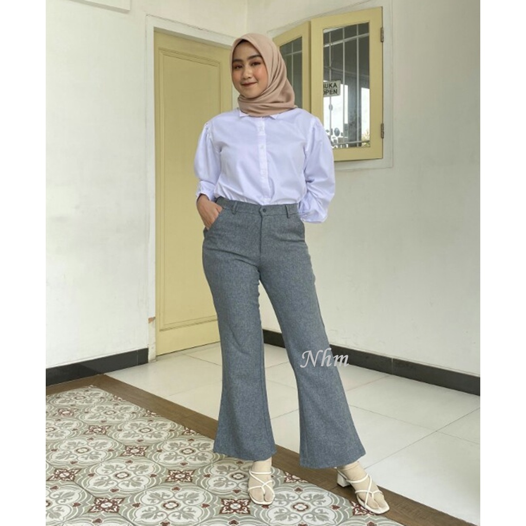 NHM Celana Bahan Cutbray Wanita Basic Jumbo BigSize Kantor Formal Kuliah