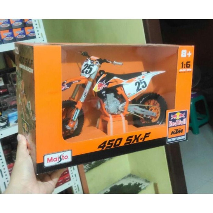 ORIGINAL DIECAST MINIATUR MOTOR TRAIL KTM 450 SXF RED BULL 1:6 TERLARIS