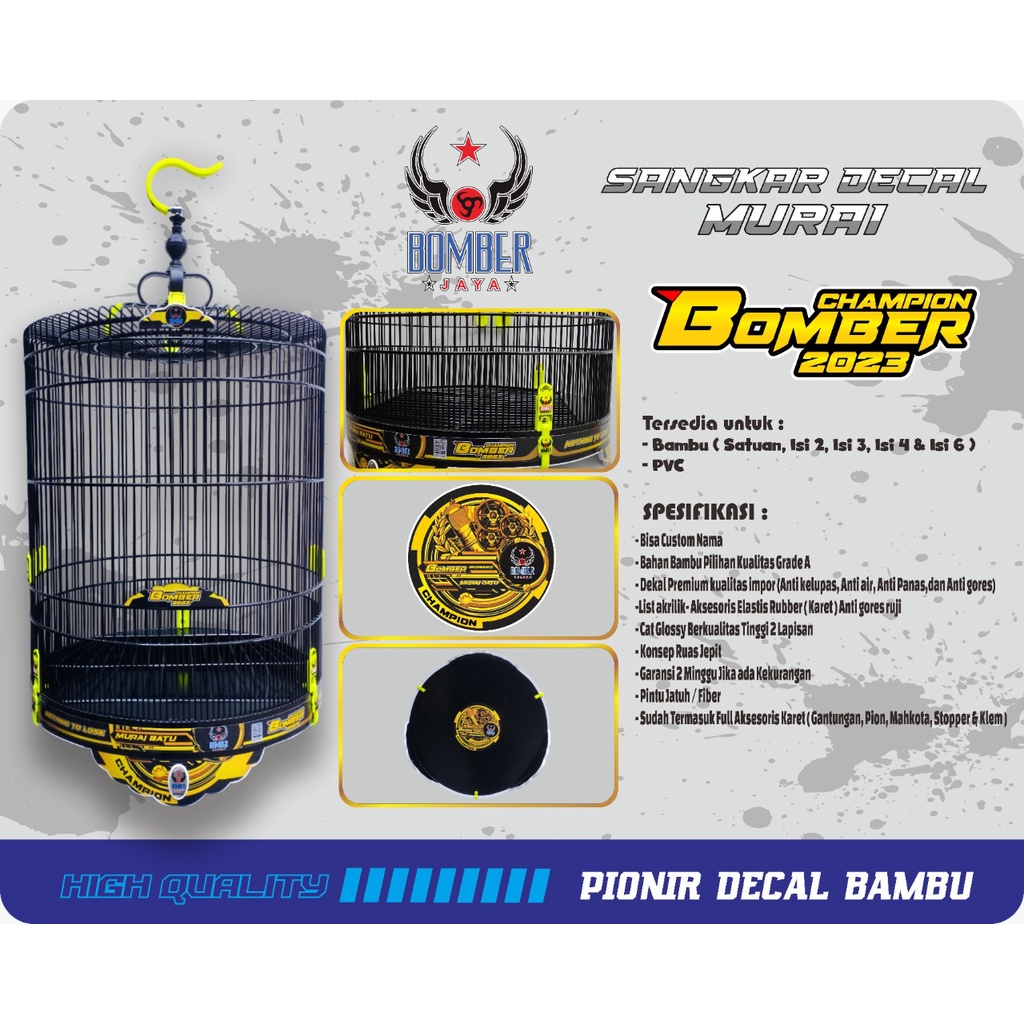 (READY STOCK) SANGKAR BURUNG BOMBER JAYA MURAI BATU DECAL PREMIUM MURAI BATU &amp; KACER KANDANG BURUNG