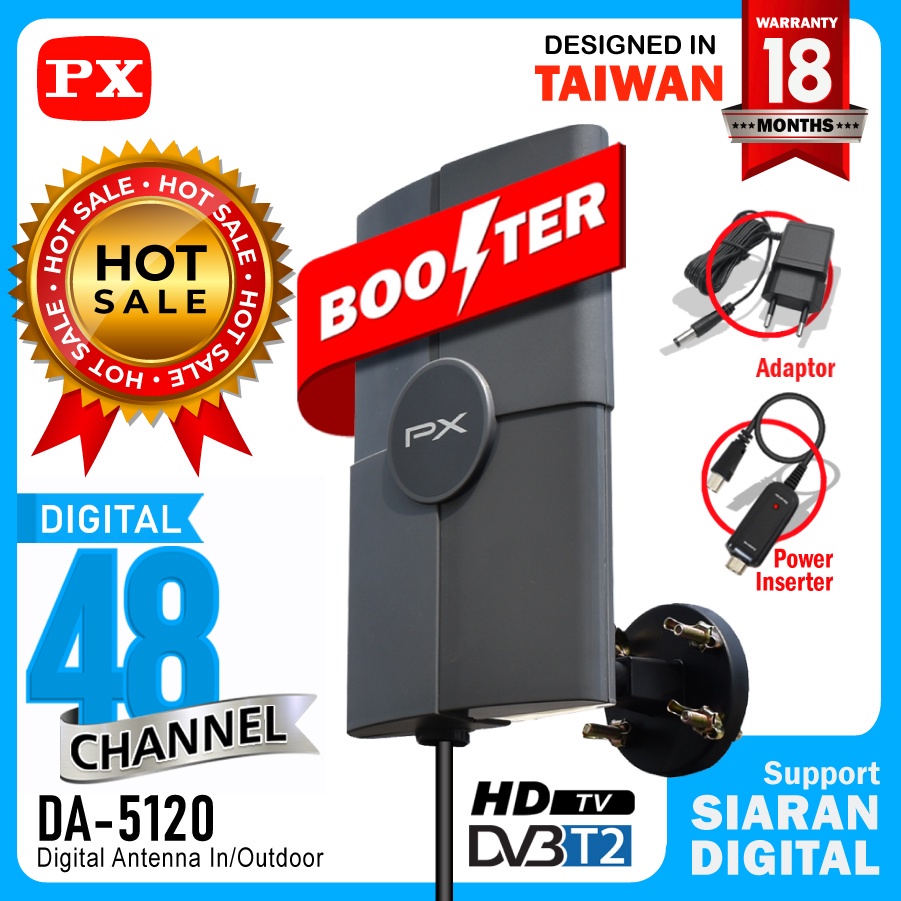 Antena TV Digital dan Analog Indoor/ Outdoor Booster + Kabel 12 Meter PX-DA 5120