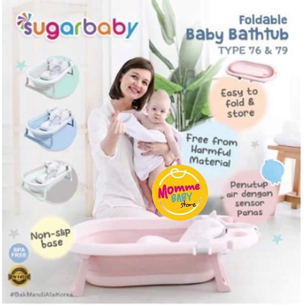 Sugar Baby Bak Mandi Bayi Foldable Baby Bathtub dengan Sensor Panas / Bantal Mandi Bayi peralatan mandi tempat mandi bayi premium