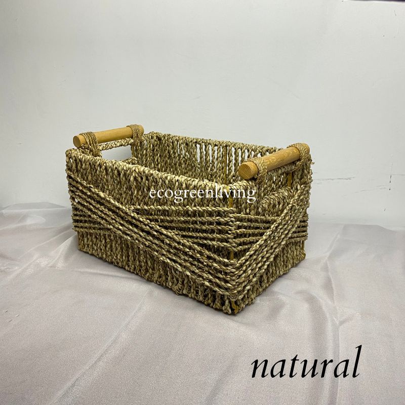 Decorative Wicker Storage Basket Woven Basket Organizers for Living Room, Large Rectangular Wicker Basket for Organizing