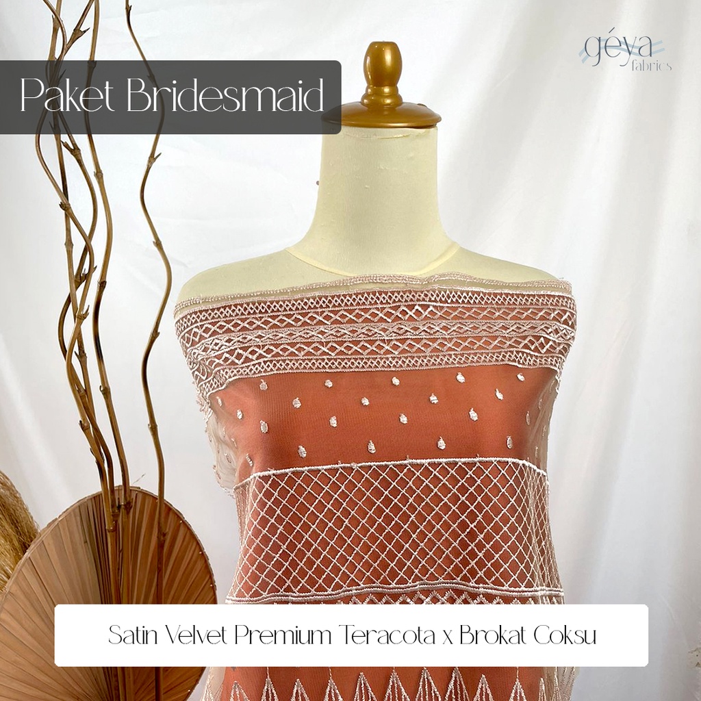 Paket Kain Bridesmaid Seragaman Lamaran Keluarga Lengkap Satin Kebaya Brokat Warna Teracota