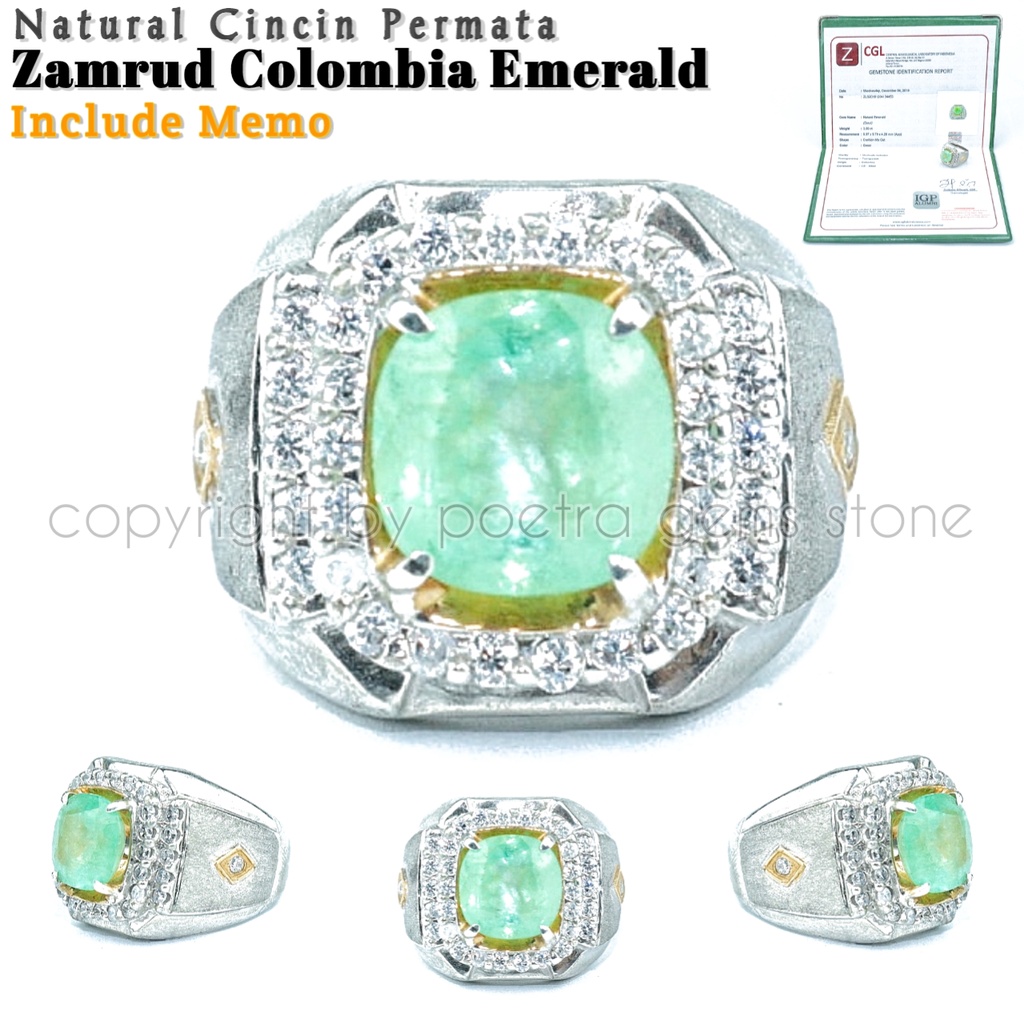 Natural Cincin Perak Permata Zamrud Colombia Emerald Free Sertifikat 01