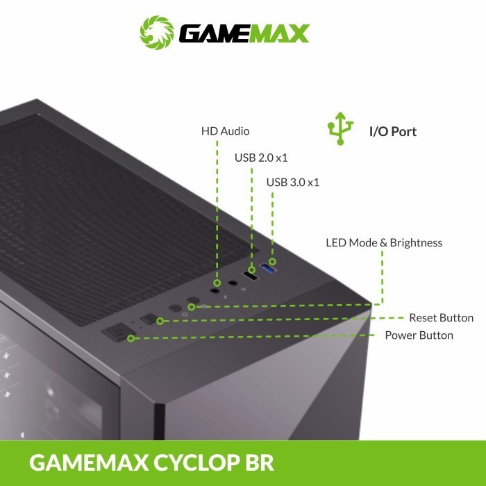 Gamemax Cyclops Black Red M-ATX PC Case with ARGB fan &amp; PWM v1.7