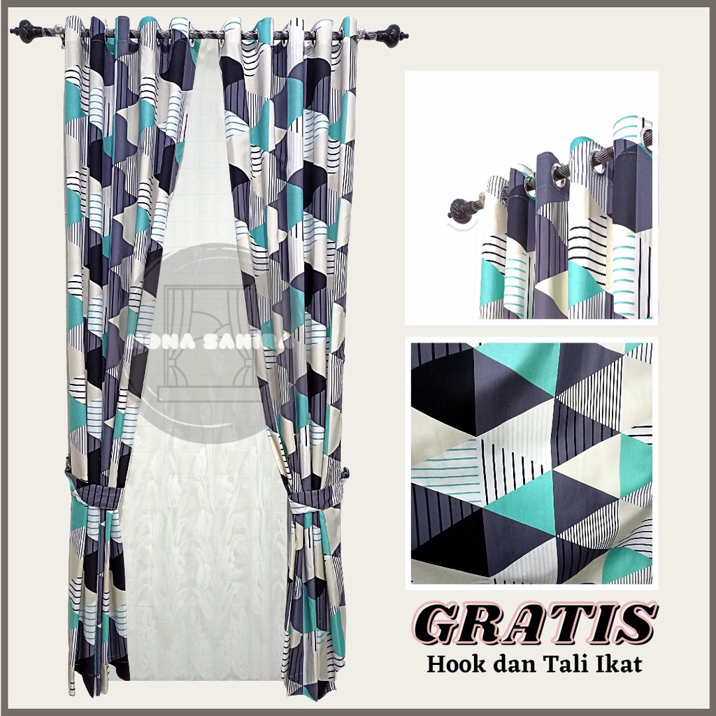 Gorden Jendela Pintu Minimalis Smokring Motif kotak Aesthetic l FREE TALI
