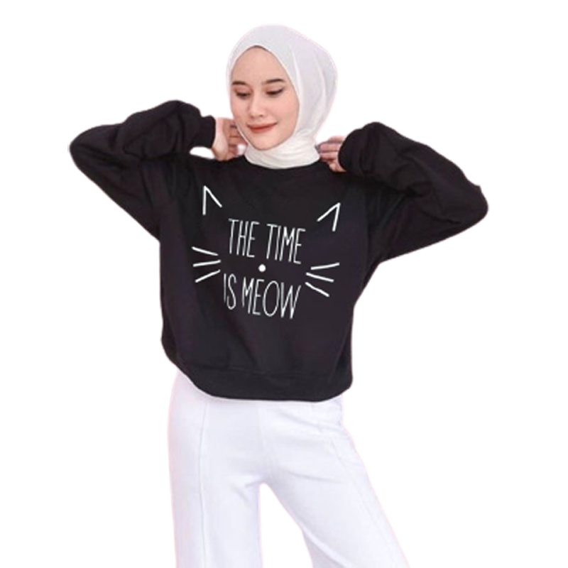 Bess - Sweater Crop Murah / Sweater Crop Wanita THE TIME IS MEOW