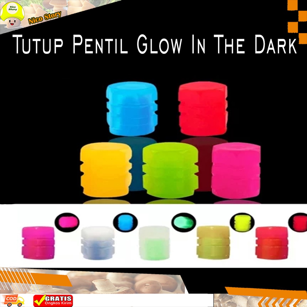 (NCS) Tutup Pentil Glow In The Dark Tutup Pentil Fosfor Roda Ban Sepeda Motor Mobil Luminous Neon Tire Valve Cap
