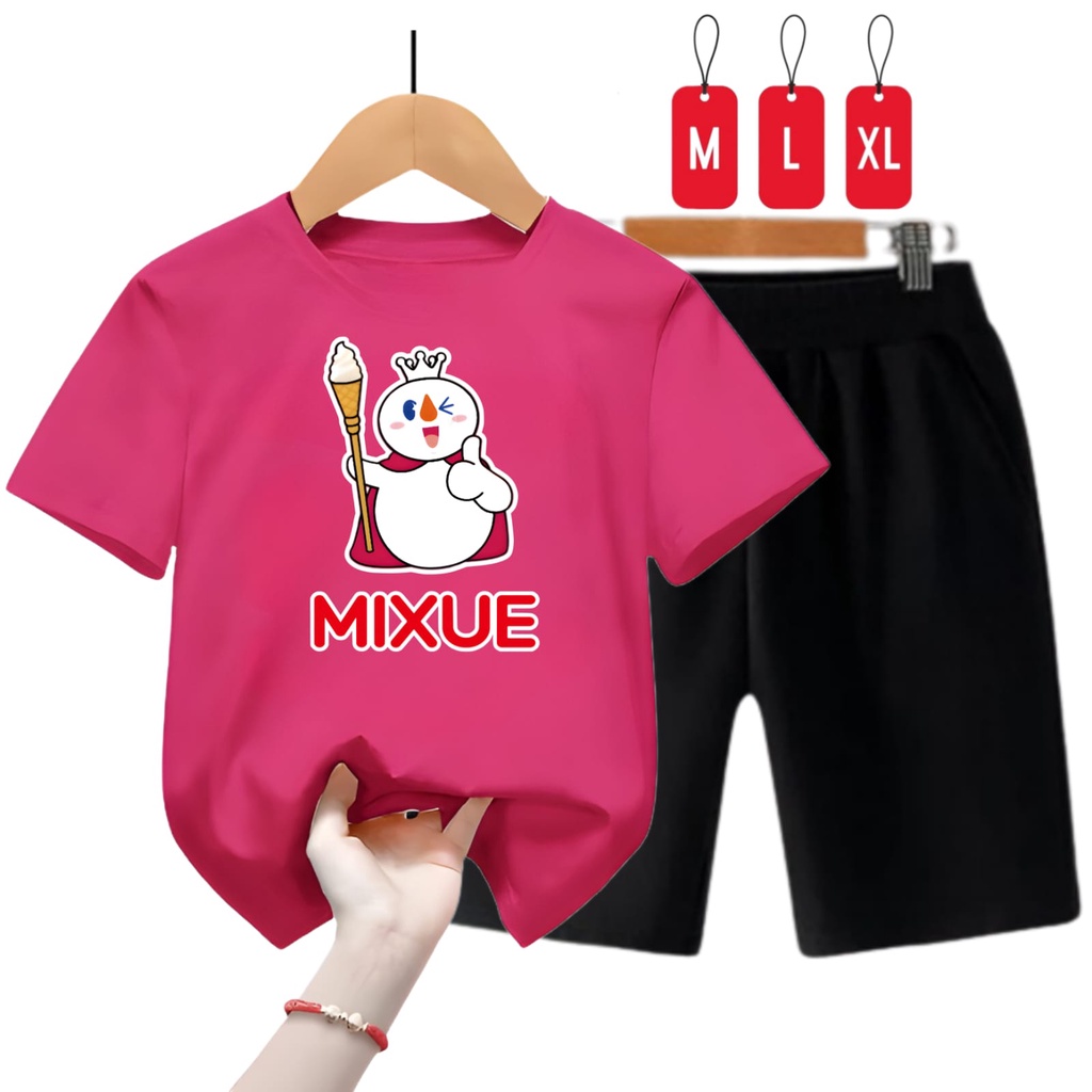 Hzl_outfit Setelan Kaos Anak Cowok Mixue Top / Setelan Kaos Anak Cewek Mixue Top / Size / M,L,XL