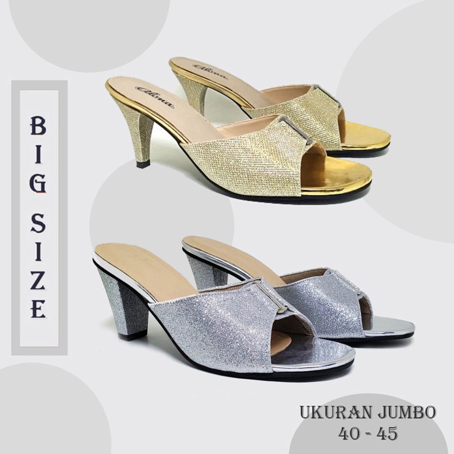 CARROLINE SILVER GOLD HEELS PREMIUM | Sandal Wanita Pesta Ukuran Jumbo Golden High Big Size 40-45