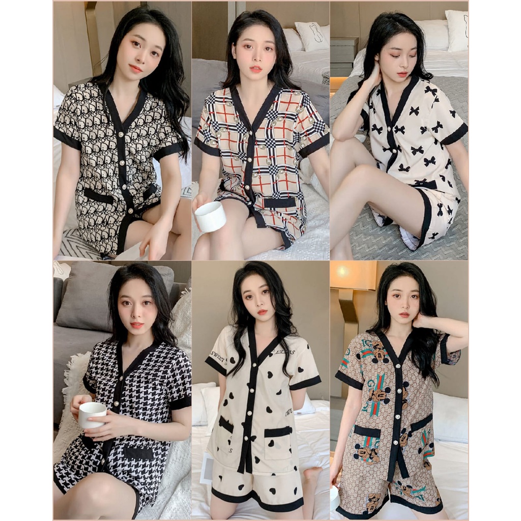 【 Bra Mall 】BM-384 iyama Wanita Dewasa Model Kancing Depan Mewah HP Lengan Pendek Celana Pendek Import High Quality Sleepwear