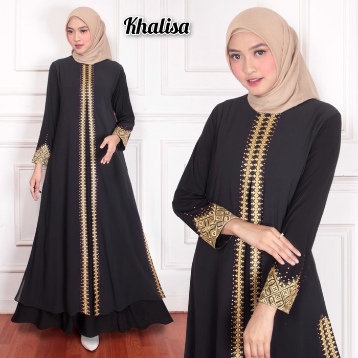 Gamis Abaya Turkey Khalifa - Hitam, M(Z6B7) PREMIUM Gamis Turki Terbaru Abaya Mewah Gamis Abaya Turk