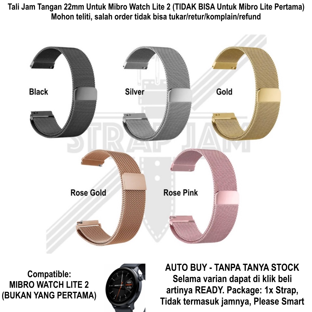 Milanese Loop Strap Mibro Watch Lite 2 - Tali Jam Tangan 22mm Metal Magnetic