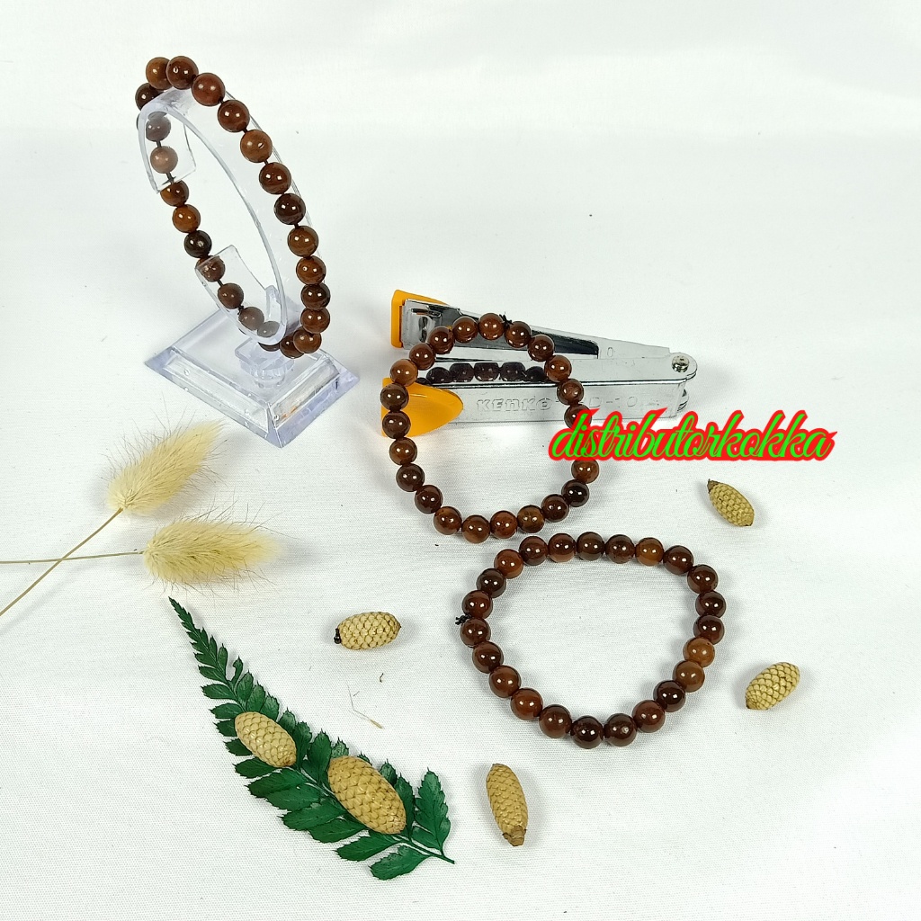 gelang kokka bulat 8mm  TALI ELASTIS coklat kauka kaokah fukakah kokah