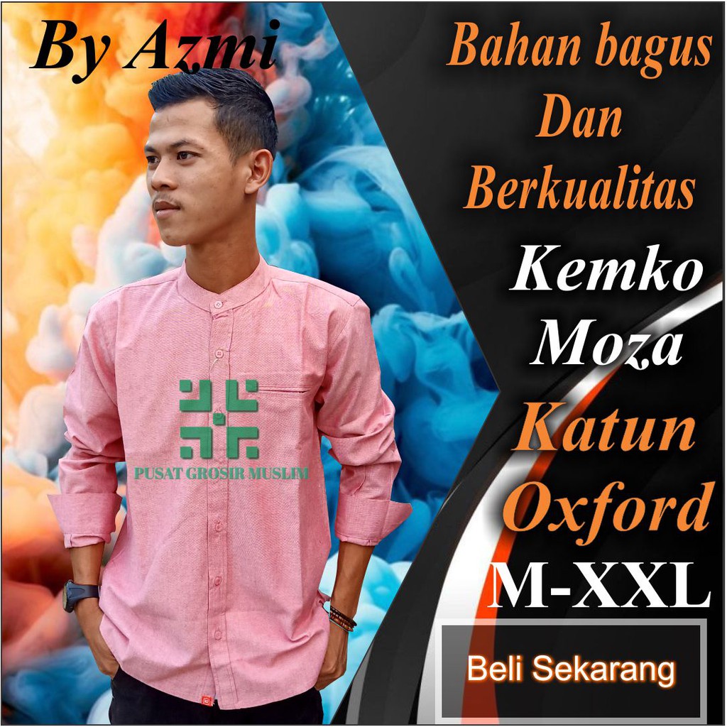 Baju Moza Kemko Tangan Panjang Pink Kemeja Koko by Moza Bahan Oxford High Premium Quality