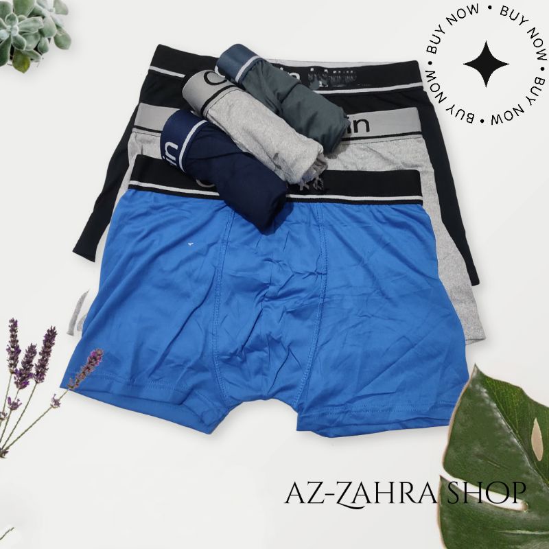 isi 3 Celana dalam boxer pria katun motif polos.