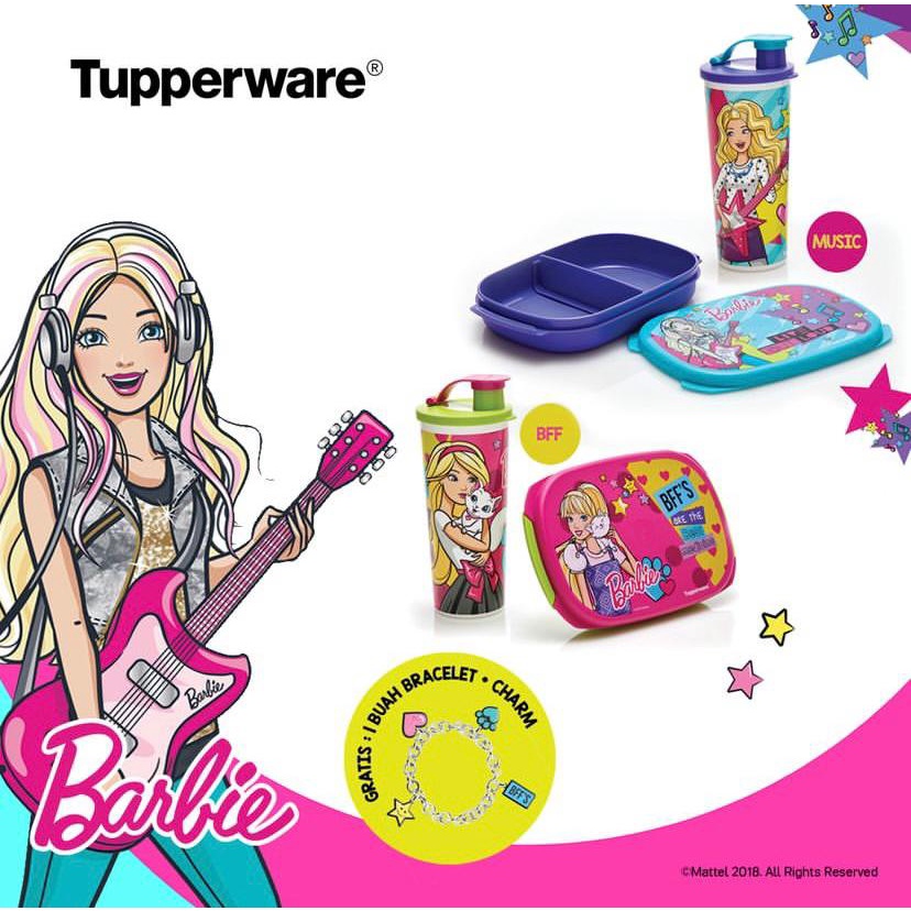 Barbie Edition | Tupperware | Tempat Makan Anak Barbie Lunch Set | Botol Minum Barbie Bottle 1 L | B