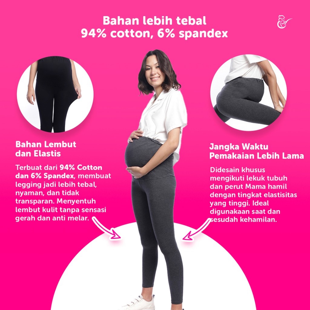 MAMA'S CHOICE Activewear Maternity Celana Legging Ibu Hamil Hitam Abu / Black Grey / BANDUNG