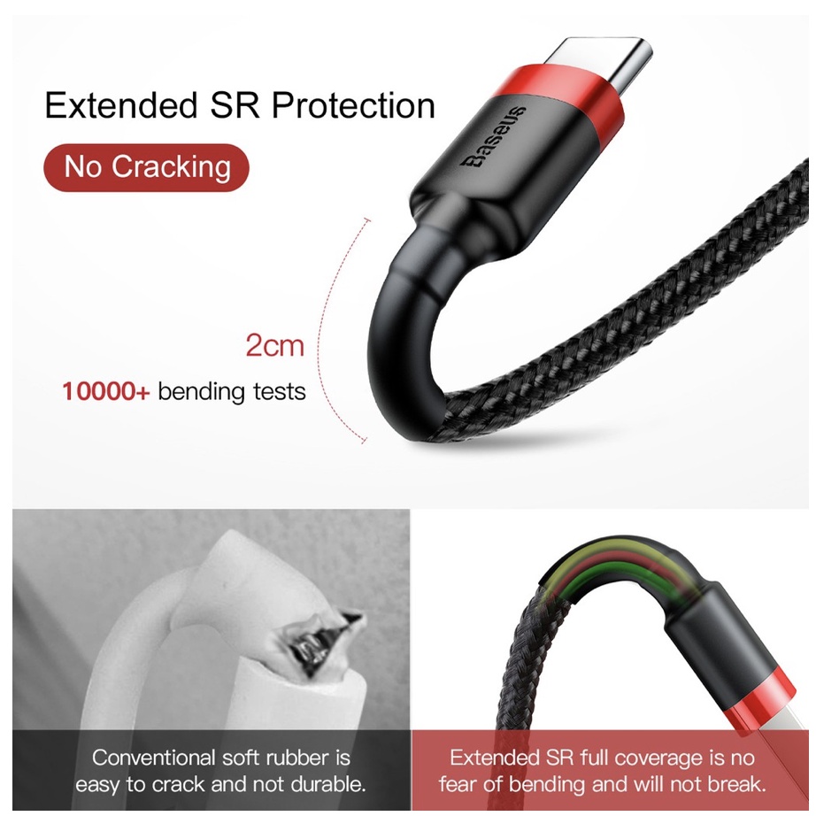 BASEUS Kabel Data Type-C Cafule Data Cable Charger For Type-C Fast Quick Charging 3A CATKLF-B