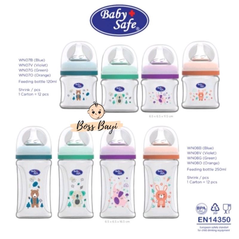 BABY SAFE - Wide Neck Bottle / Botol Dot Bayi 120ml - 250ml WN07 | WN08