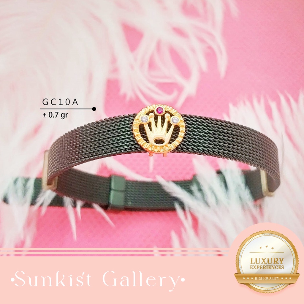 GELANG CHARM EMAS ASLI KADAR 300 (6KARAT) & 375 (8KARAT) GELANG EMAS CHARM MODEL ROLEX TERBARU GC 10