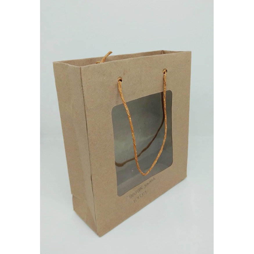 

PB 12pcs Paperbag Tali Coklat Jendela Mika tas Hampers 15x5x17cm