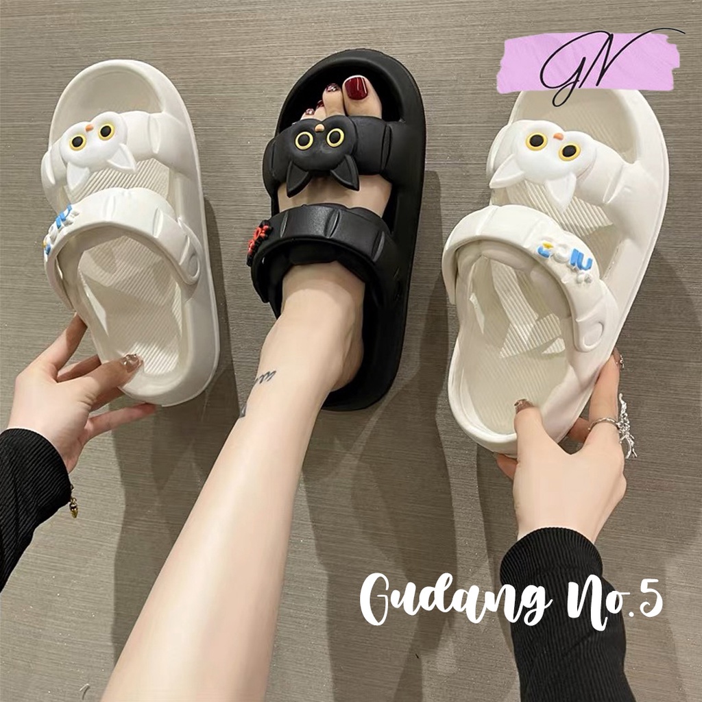 GN-2255-1 Sandal Selop Jelly Wanita Motif Kucing Import Balens PVC