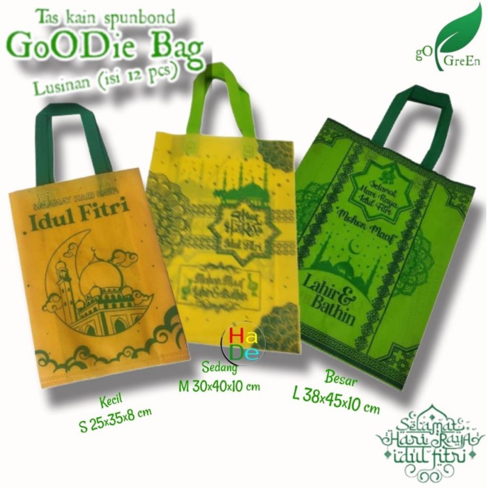 

1 Lusin Isi 12 Pcs Tas / Kantong Kain Spunbond Lebaran Idul Fitri 065