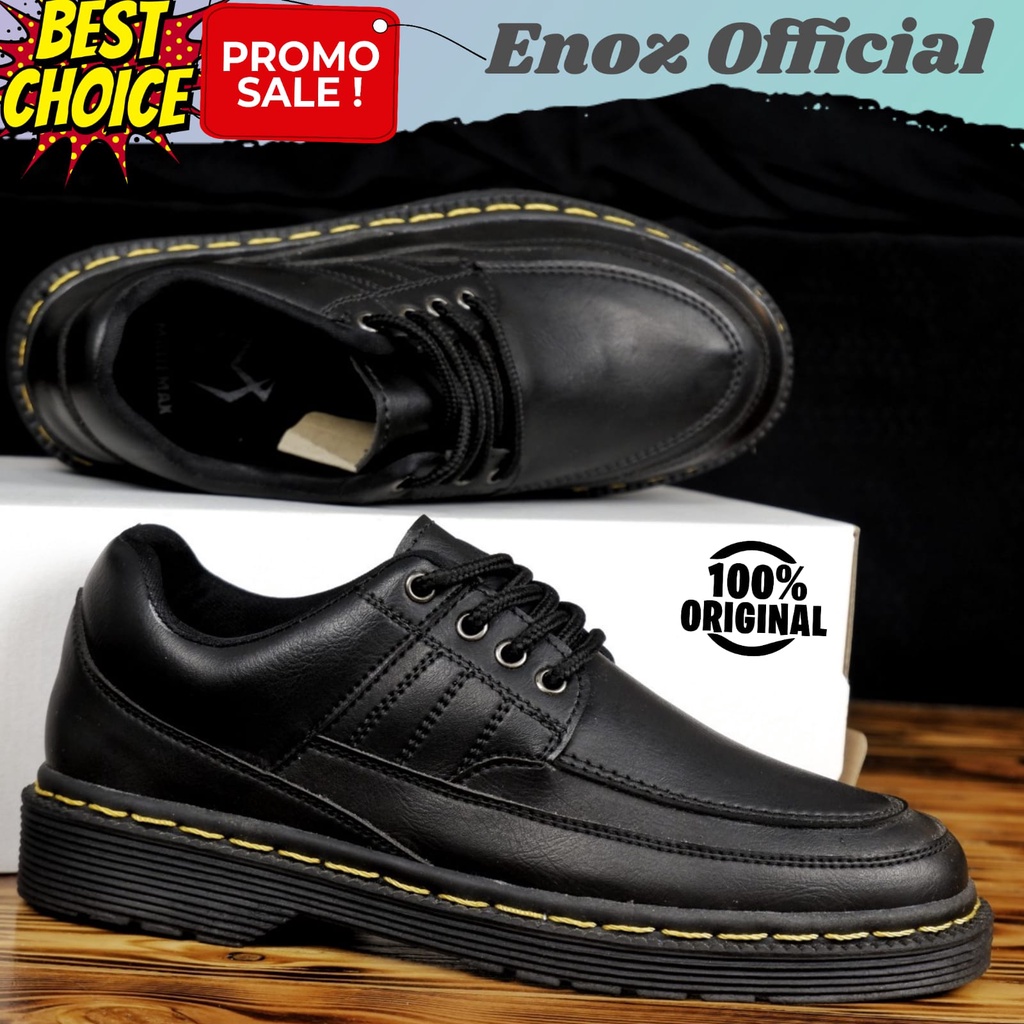Sepatu Formal Kerja Penny Loafers Tali Pria Kulit Pu Sinthetic Pantofel Hitam Original Enoz Poda