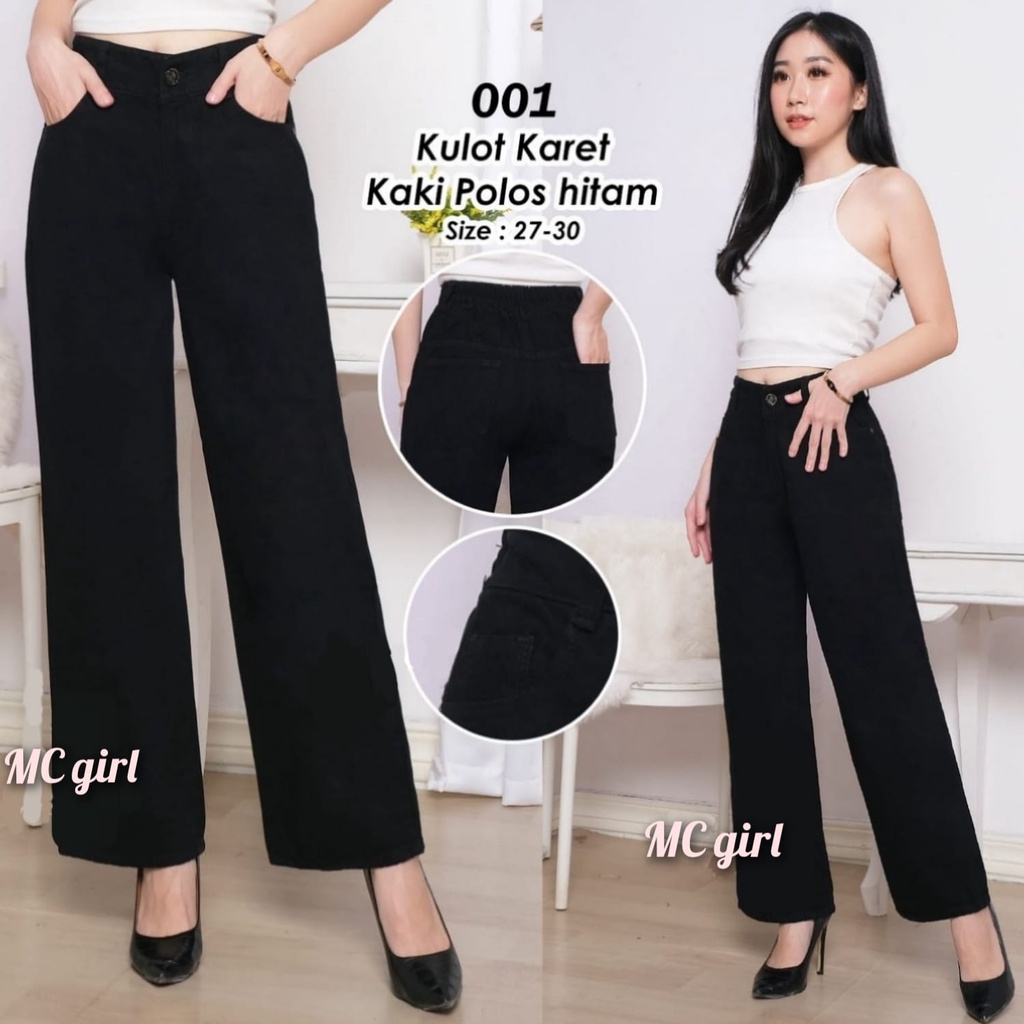 MC girl - Celana Jeans Kulot Panjang Pinggang Karet Wanita / Kulot Jeans Kancing 1 / Kaki Lebar