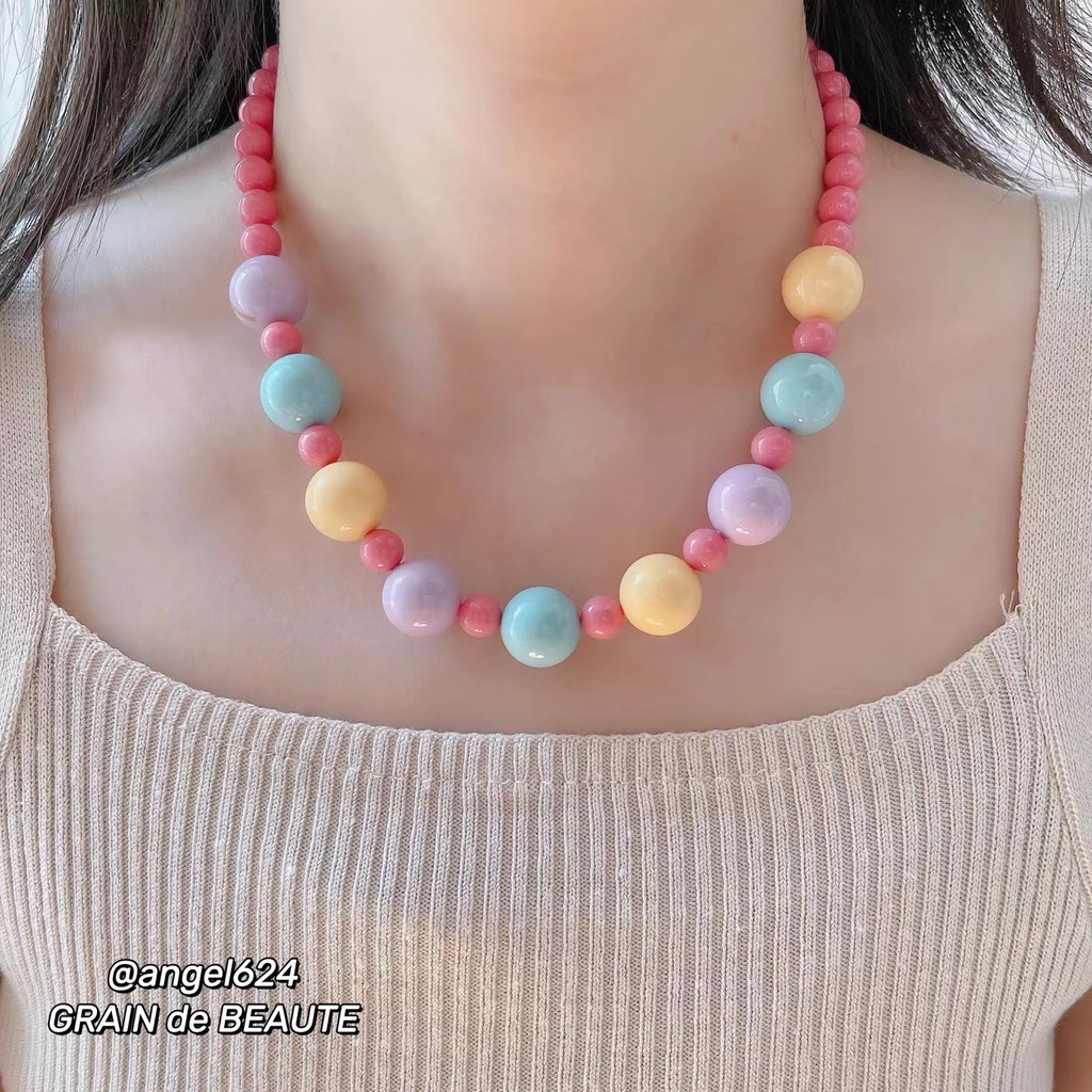 Korea Ins Warna-Warni Manik-Manik Kalung Makaron Warna Besar Kecil Manik-Manik Bola Rantai Klavikula