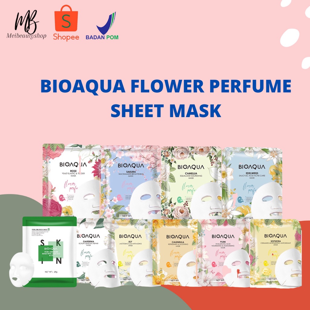 BIOAQUA Sheet Mask Masker Wajah Flowers Series (28g/pcs) Hydrating Essence Face Mask Brightening dan Anti Acne