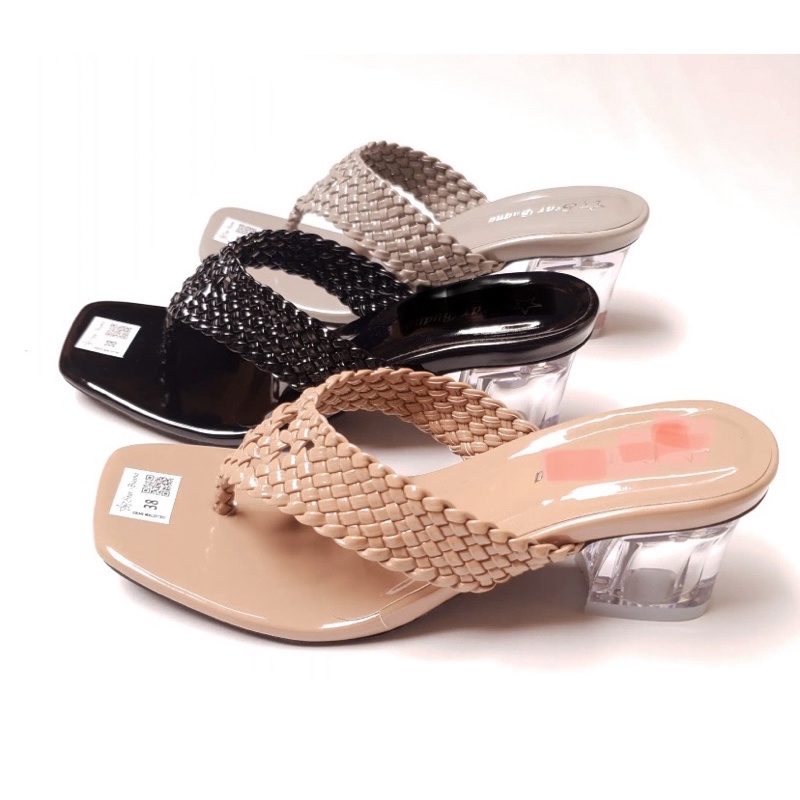 Promo terumrah.5.5.Sandal Heels Hak Kaca Kepang Jepit Terbaru