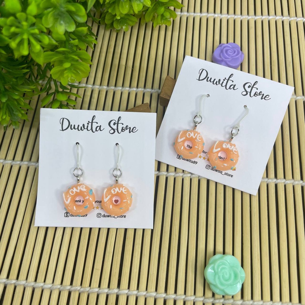 HANDMADE ANTING ANAK/DEWASA KAIT PLASTIK PREMIUM MOTIF DONAT RESIN