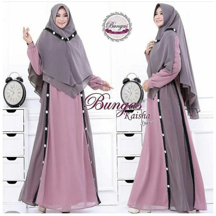 Gamis Syari Gaza Dress Wanita Muslim Gaza Set Khimar Terlaris - LAVENDER, M J4Y1